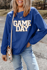 Dark Blue GAME DAY Glitter Detail Ribbed Drop Shoulder Sweatshirt Graphic Sweatshirts JT's Designer Fashion