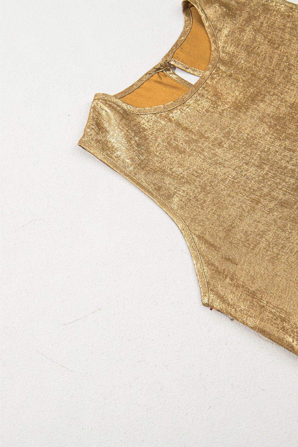 Gold Round Neck Metal Texture Casual Tank Top Blouses & Shirts JT's Designer Fashion