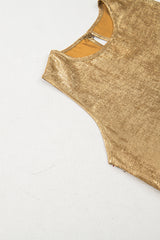 Gold Round Neck Metal Texture Casual Tank Top Blouses & Shirts JT's Designer Fashion