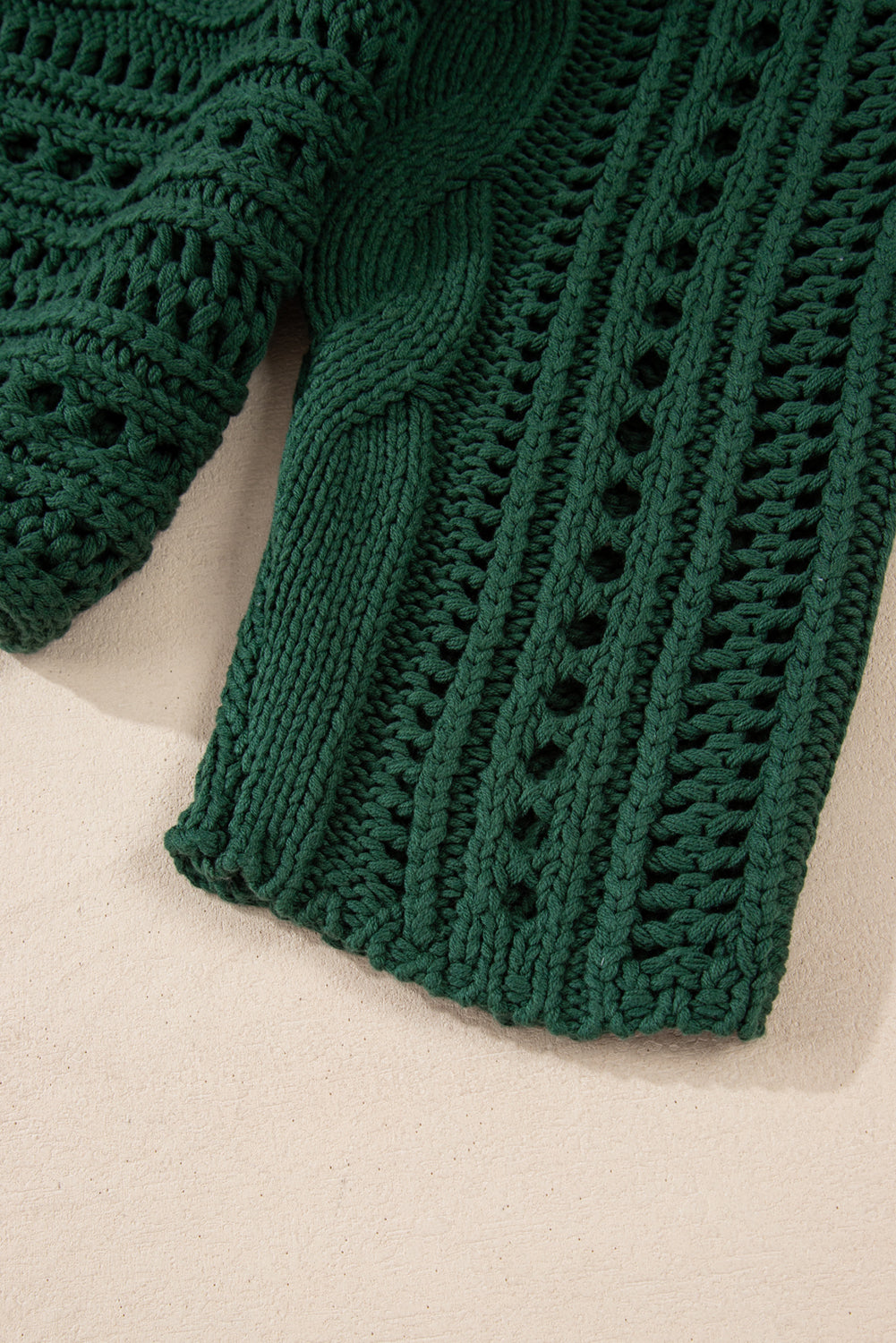 Blackish Green Hollow-out Cable Knit Cropped Sweater Sweaters JT's Designer Fashion