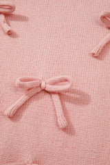 Light Pink Ruffled Bowknot Ribbed Trim Long Sleeve Sweater Sweaters JT's Designer Fashion