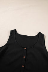 Black Plus Size Sleeveless Button Front Loose Jumpsuit Plus Size Bottoms JT's Designer Fashion