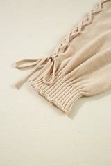 Parchment Cable Knit Braided Tie Sleeve Plus Size Open Cardigan Plus Size Sweaters & Cardigans JT's Designer Fashion