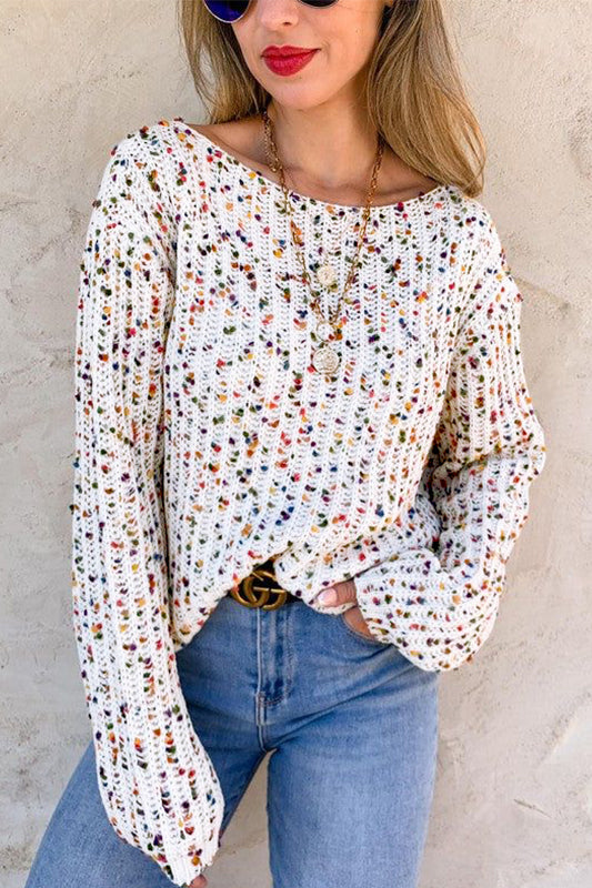 White Confetti Reversible Twist Sweater Sweaters JT's Designer Fashion