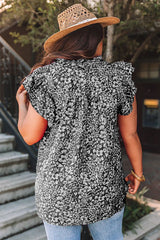 Black Rose Floral Print Ruffle Sleeve Plus Size Shift Top Plus Size Blouses & Shirts JT's Designer Fashion