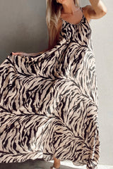 Black Abstract Print Open Back Boho Loose Long Sundress Black 100%Polyester Maxi Dresses JT's Designer Fashion