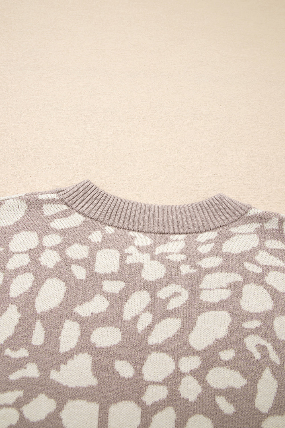 Gray Leopard Spots Pattern Ribbed Trim Drop Shoulder Sweater Sweaters JT's Designer Fashion