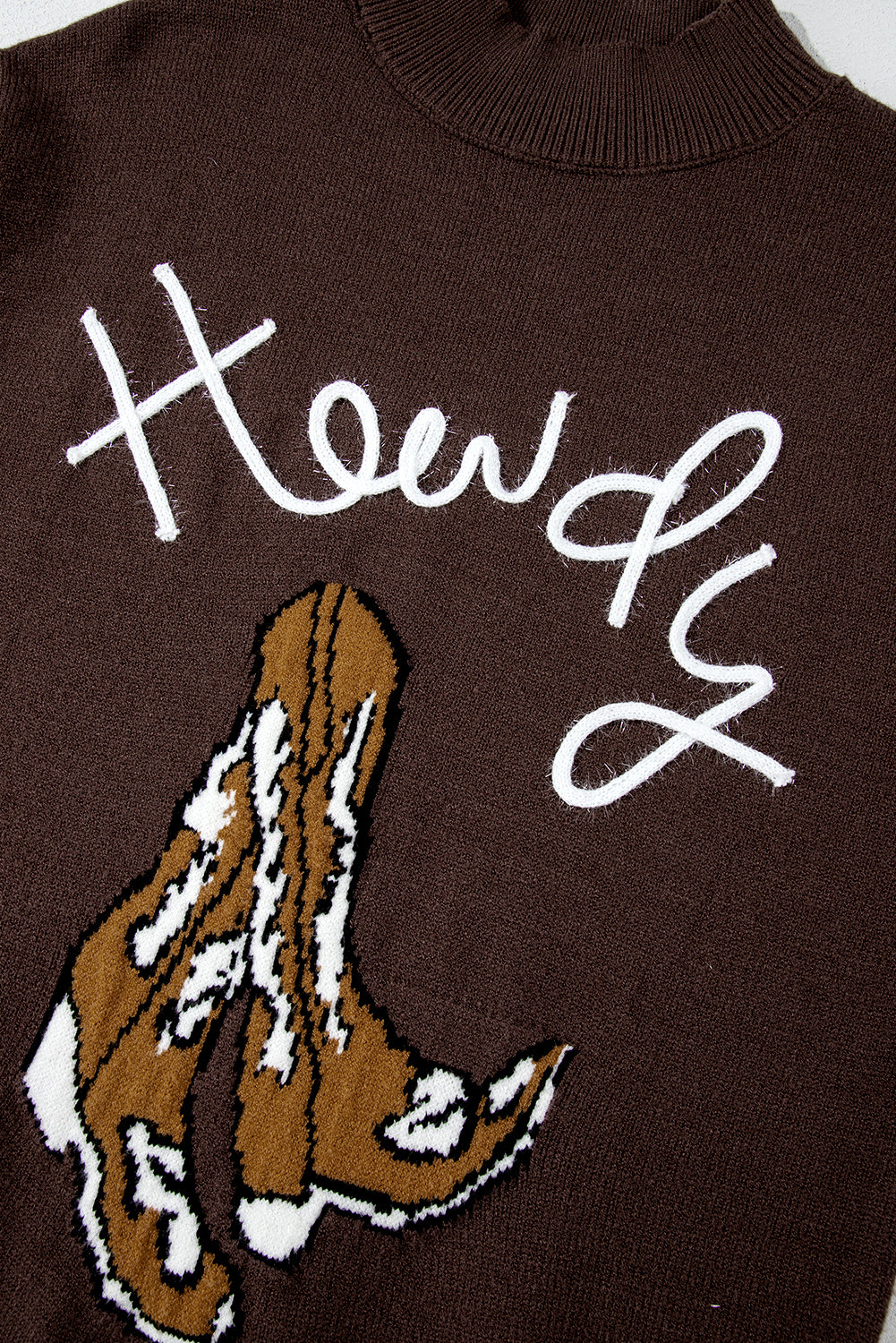 Coffee Western Howdy Boot Graphic High Neck Sweater Sweaters JT's Designer Fashion