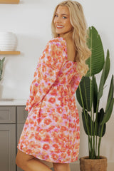 Rose Floral Print Square Neck High Waist Mini Dress Floral Dresses JT's Designer Fashion