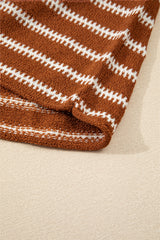 Brown Stripe Drop Shoulder Casual Sweater Sweaters JT's Designer Fashion