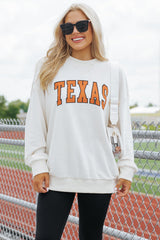 White TEXAS Graphic Drop Shoulder Crewneck Sweatshirt Graphic Sweatshirts JT's Designer Fashion