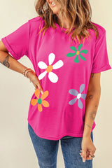 Rose Red Summer Flower Print Fashion Cotton Tee Graphic Tees JT's Designer Fashion