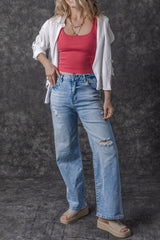 Light Blue High Rise Distressed Straight Leg Jeans Jeans JT's Designer Fashion
