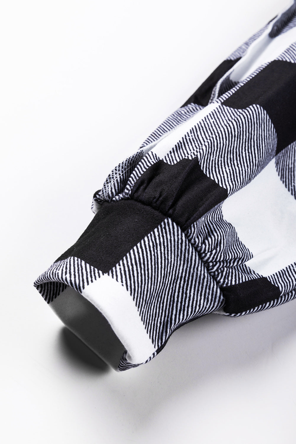 Black Checkboard Patchwork Exposed Stitching Collared Top Long Sleeve Tops JT's Designer Fashion