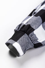 Black Checkboard Patchwork Exposed Stitching Collared Top Long Sleeve Tops JT's Designer Fashion