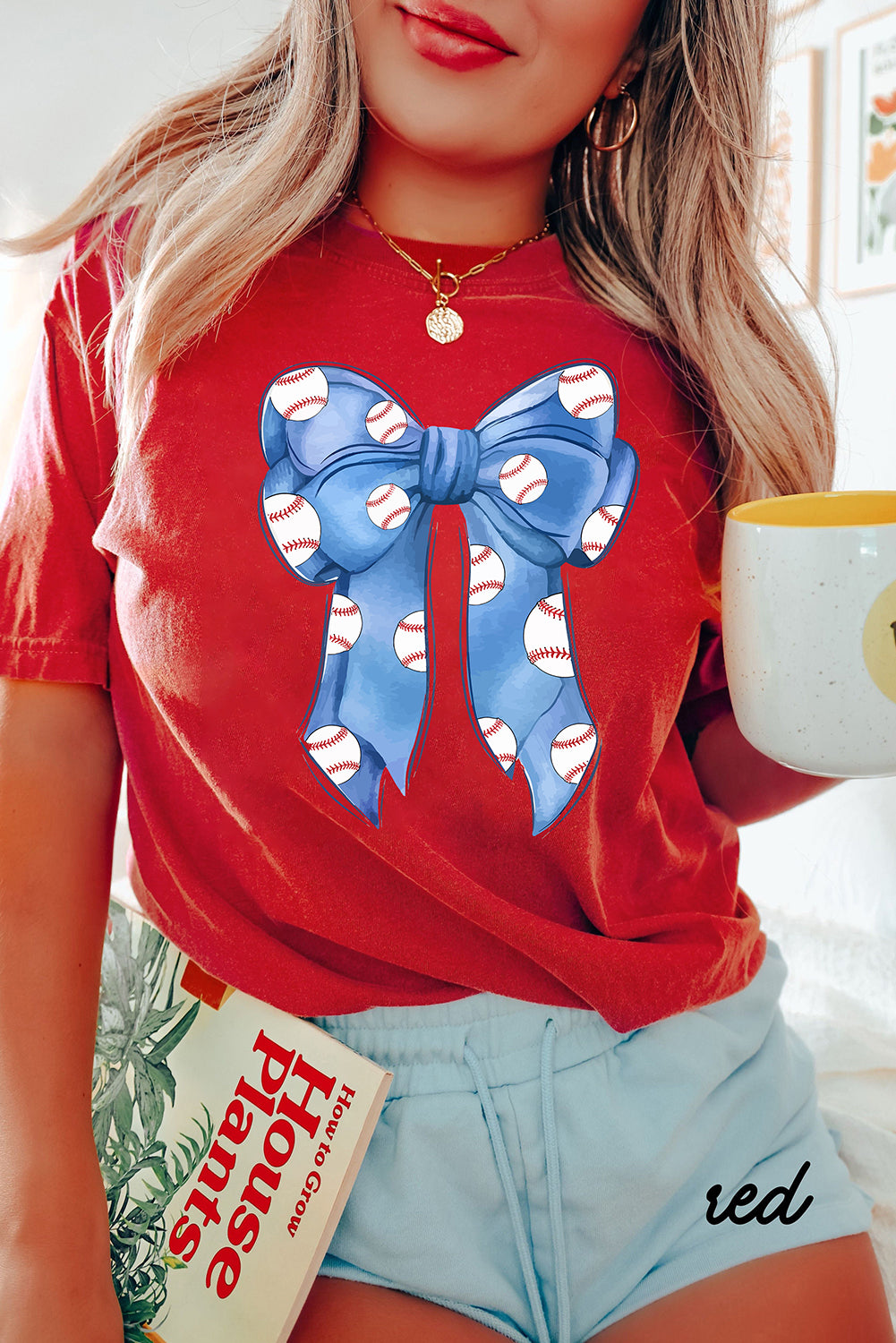 Red Rugby Bowknot Graphic Crew Neck Tee Graphic Tees JT's Designer Fashion
