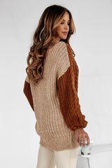 Khaki Mix Textured Knit Colorblock Patchwork Sweater Sweaters JT's Designer Fashion