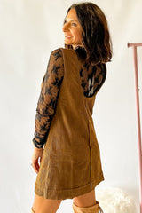 Beige Corduroy Sleeveless Mini Dress With Patched Pockets Mini Dresses JT's Designer Fashion