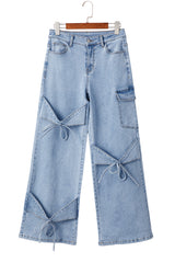 Beau Blue Bowknot Decor Boyfriend Cargo Jeans Jeans JT's Designer Fashion