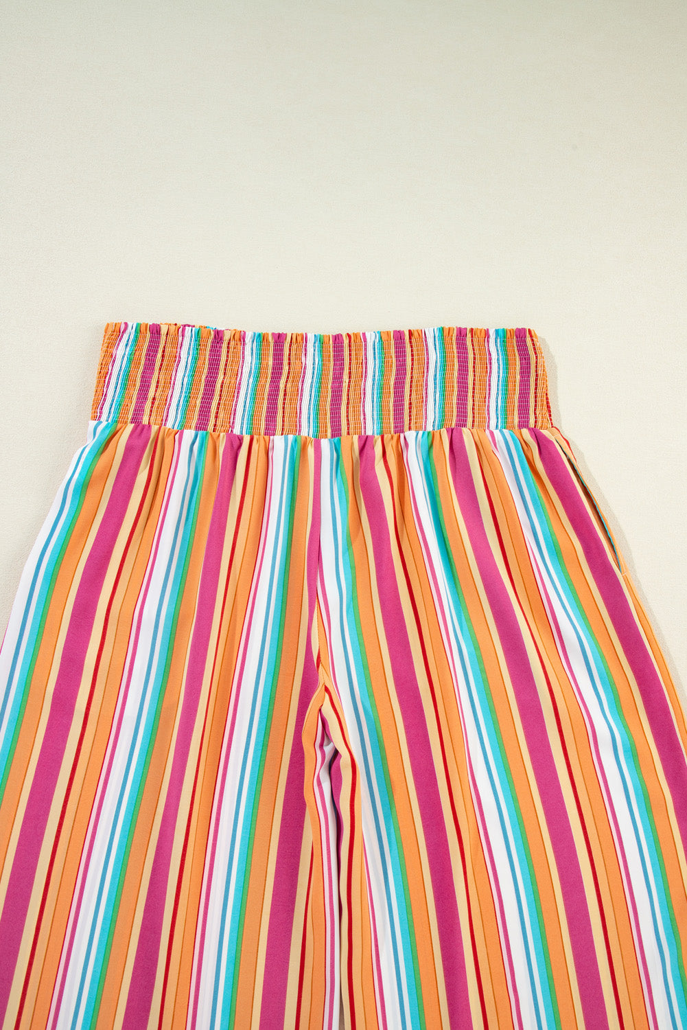 Orange Stripe Plus Size Boho Smocked Waist Loose Pants Plus Size Bottoms JT's Designer Fashion