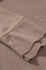 Coffee Acid Wash Waffle Knit Buttoned Neckline Long Sleeve Top Long Sleeve Tops JT's Designer Fashion