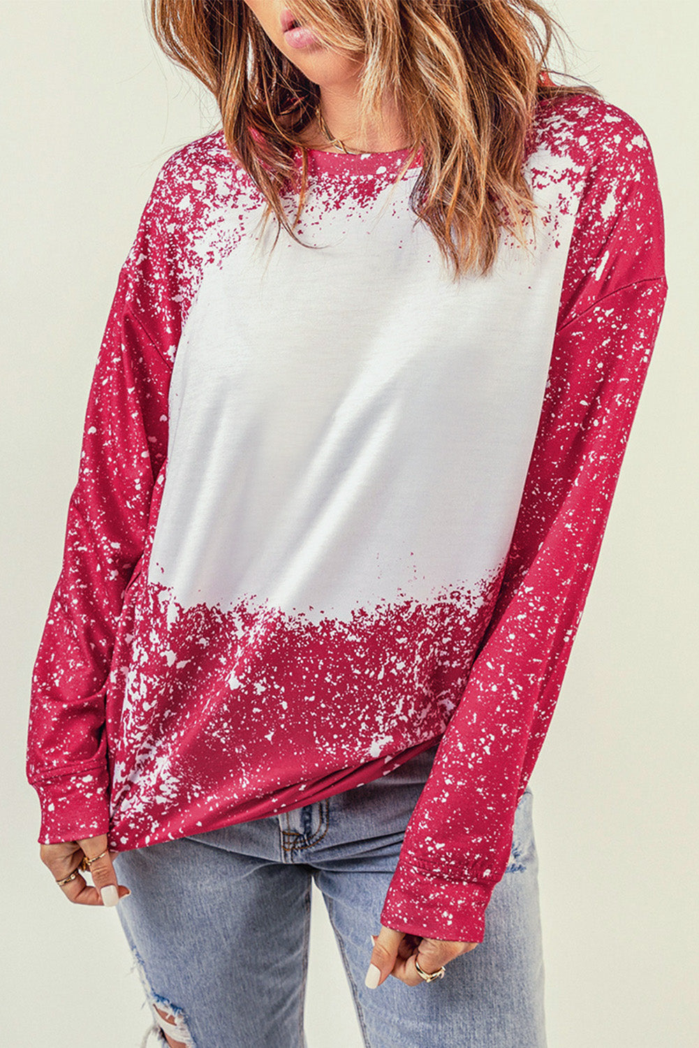 Fiery Red Tie-dyed Crew Neck Pullover Sweatshirt Sweatshirts & Hoodies JT's Designer Fashion