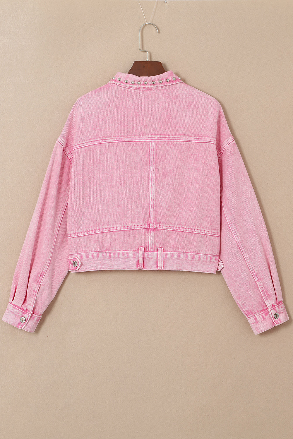 Pink Rivet Studded Pocketed Denim Jacket Denim Jackets JT's Designer Fashion