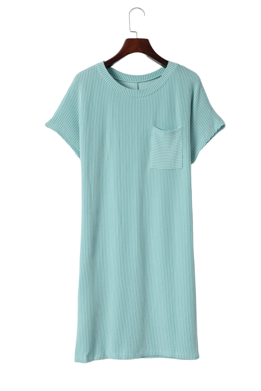 Blue Striped Ribbed Knit T-shirt Shift Dress T Shirt Dresses JT's Designer Fashion