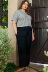 Black Shirred High Waist Plus Size Wide Leg Pants Plus Size Bottoms JT's Designer Fashion