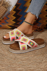 White Geometric Woven Crisscross Strap Platform Slippers Slippers JT's Designer Fashion