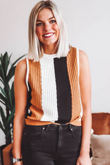 Khaki Stripe Color Block Sleeveless Knitted Sweater Sweaters & Cardigans JT's Designer Fashion