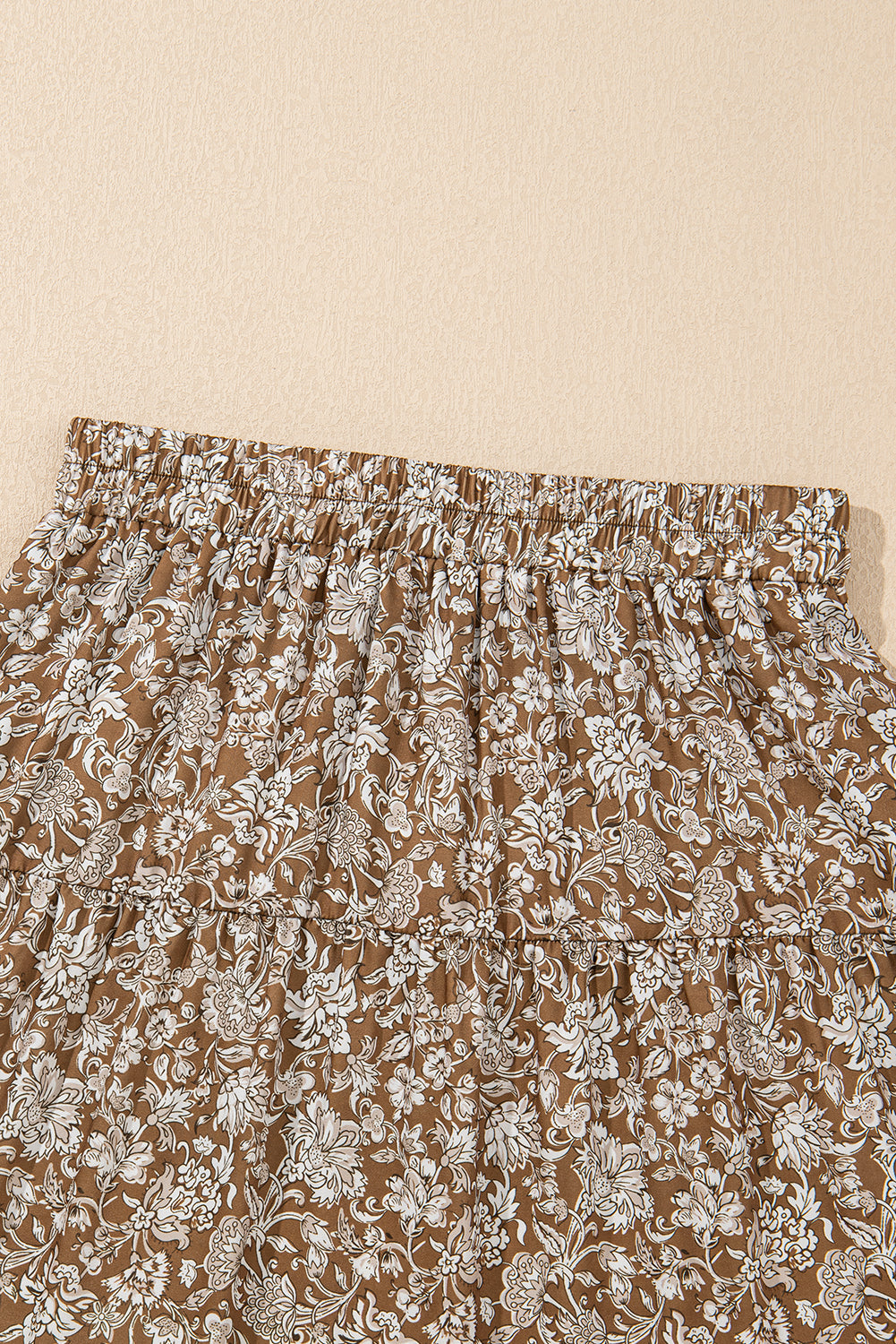 Brown Western Floral Print Ruffled Hem High Waist Loose Maxi Skirt Bottoms JT's Designer Fashion