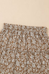 Brown Western Floral Print Ruffled Hem High Waist Loose Maxi Skirt Bottoms JT's Designer Fashion