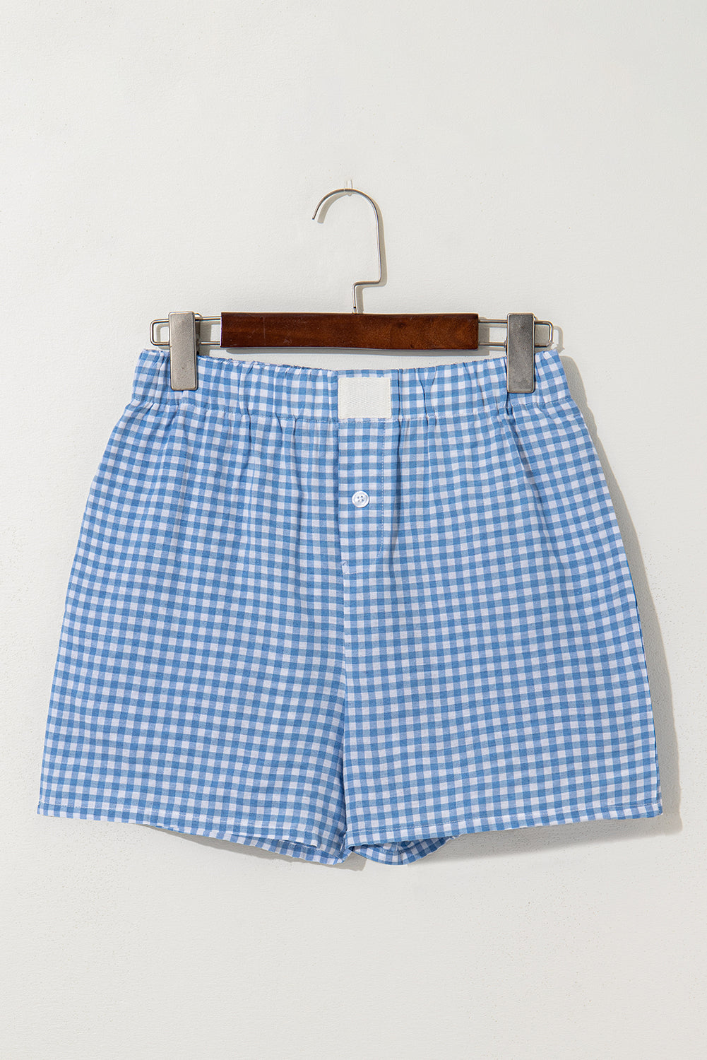Blue Gingham Printed High Waist Shorts Casual Shorts JT's Designer Fashion