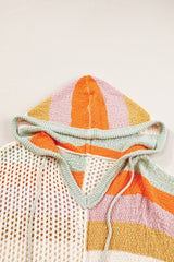 DEAR-LOVER Beige Oversized Colorblock V Neck Hooded Sweater Sweaters JT's Designer Fashion
