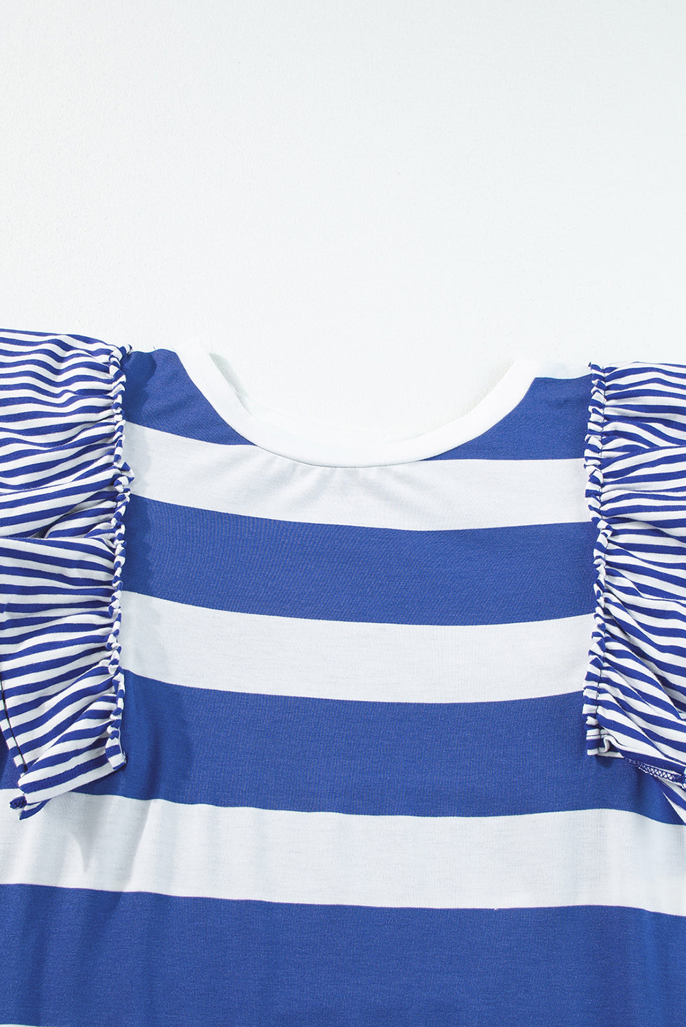 Sky Blue Stripe Contrast Ruffled Sleeve T-shirt Dress T Shirt Dresses JT's Designer Fashion