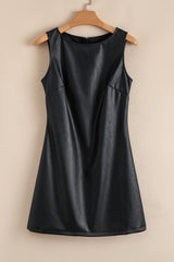 Black Vegan Leather Sleeveless Mini Dress Mini Dresses JT's Designer Fashion