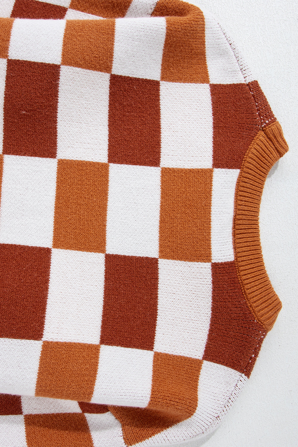 Orange Checkered Ribbed Edge O Neck Drop Shoulder Sweater Sweaters JT's Designer Fashion