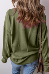Vineyard Green Drop Shoulder Crisscross Stitching Pocketed Loose Sweatshirt Sweatshirts & Hoodies JT's Designer Fashion