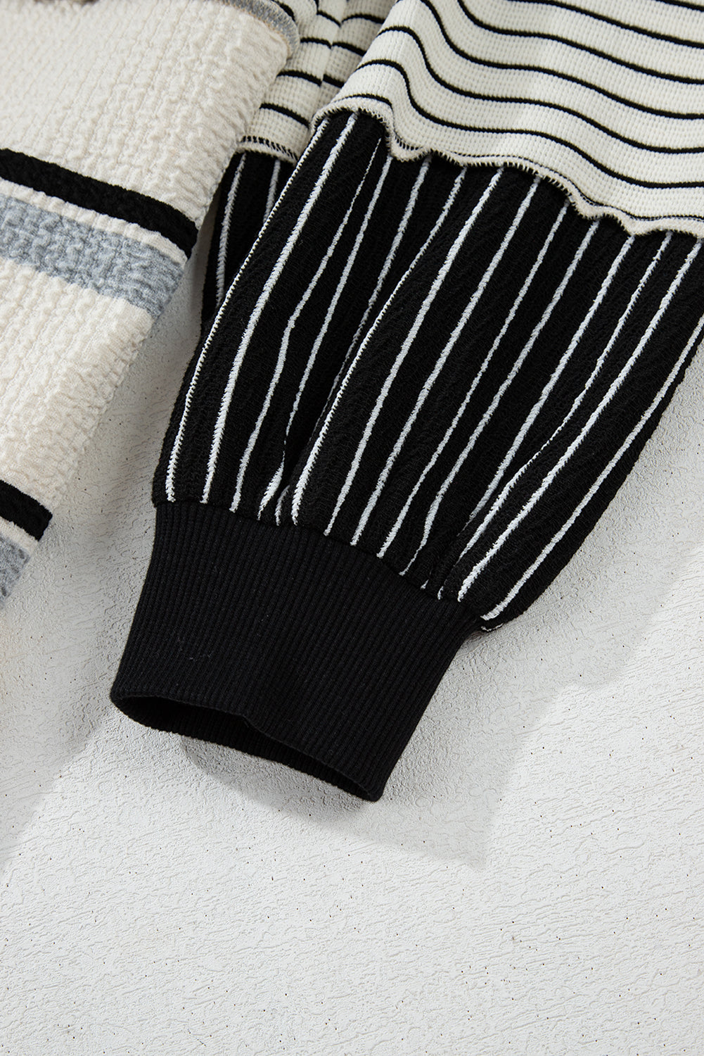 Black Stripe Colorblock Knit Henley Collar Shift Long Sleeve Mini Dress Mini Dresses JT's Designer Fashion