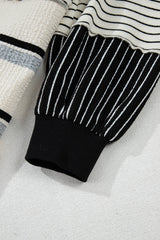 Black Stripe Colorblock Knit Henley Collar Shift Long Sleeve Mini Dress Mini Dresses JT's Designer Fashion