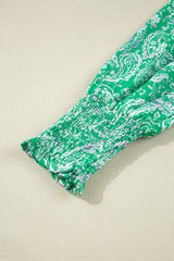 Green Paisley Print Long Sleeve Button Front Tied Waist Mini Dress Mini Dresses JT's Designer Fashion