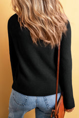 Black Lightweight Ribbed Knit Button Front V Neck Cardigan Cardigans JT's Designer Fashion