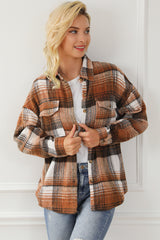 Brown Plaid Flap Pockets Shacket Plaid Shackets JT's Designer Fashion