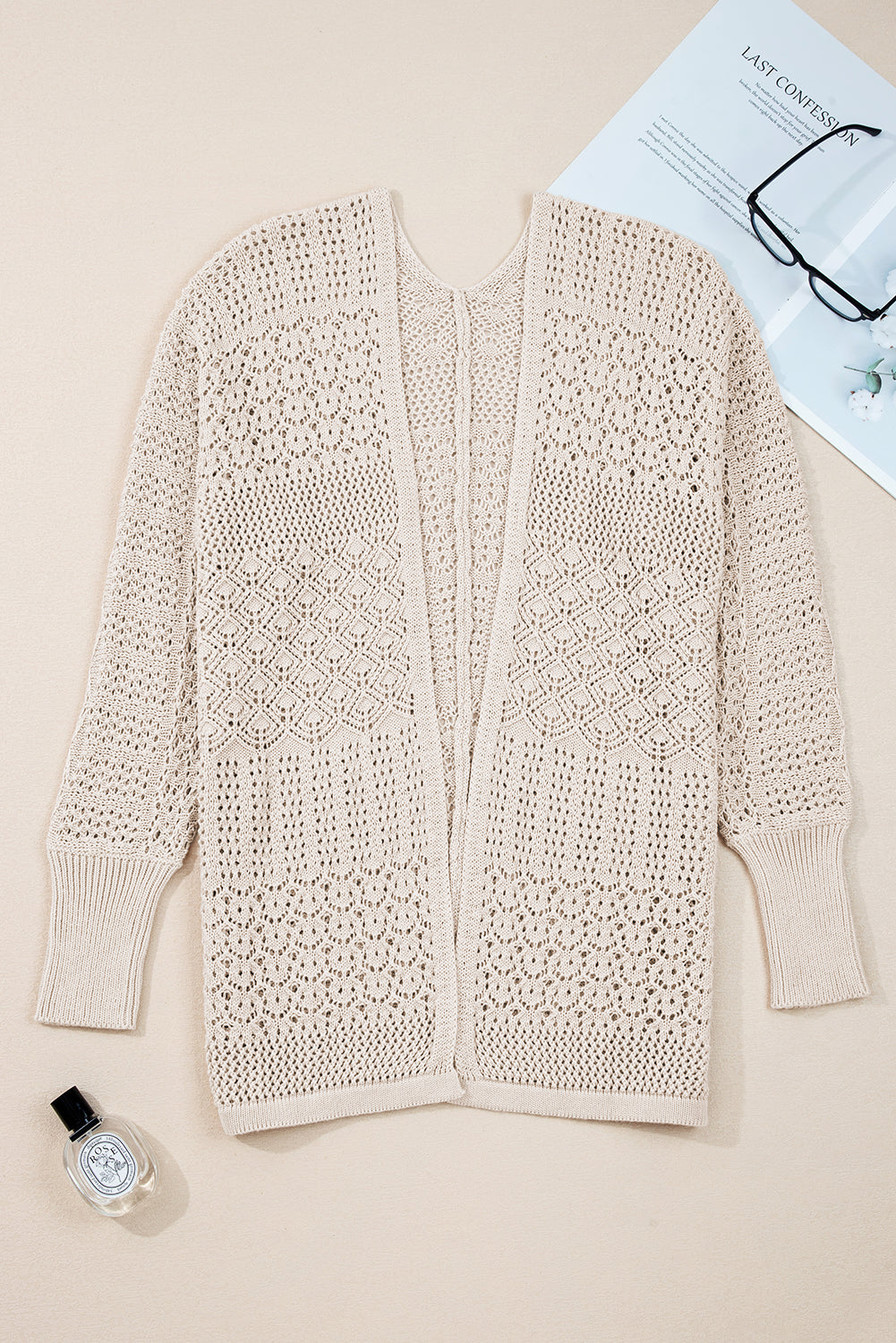Jet Stream Mix Pattern Hollowed Knit Open Front Cardigan Sweaters JT's Designer Fashion