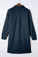 Blue Contrast Flap Pocket Single Breasted Teddy Coat Coats JT's Designer Fashion