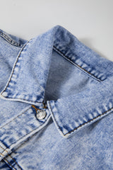 Beau Blue Vintage Washed Flap Pockets Denim Jacket Denim Jackets JT's Designer Fashion