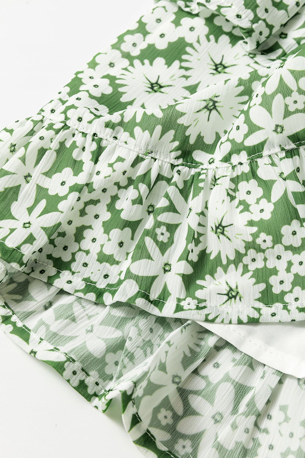 Green Floral Print Square Neck Shirred Waist Tiered Ruffled Mini Dress Floral Dresses JT's Designer Fashion