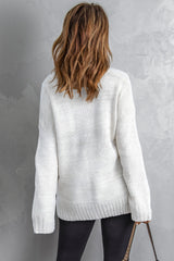 White V neck Drop Shoulder Knitted Sweater Sweaters & Cardigans JT's Designer Fashion