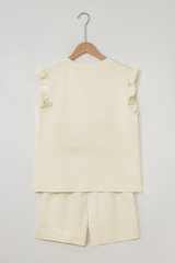 White Bow Jacquard Ruffle Sleeve Short 2pcs Outfit Short Sets JT's Designer Fashion